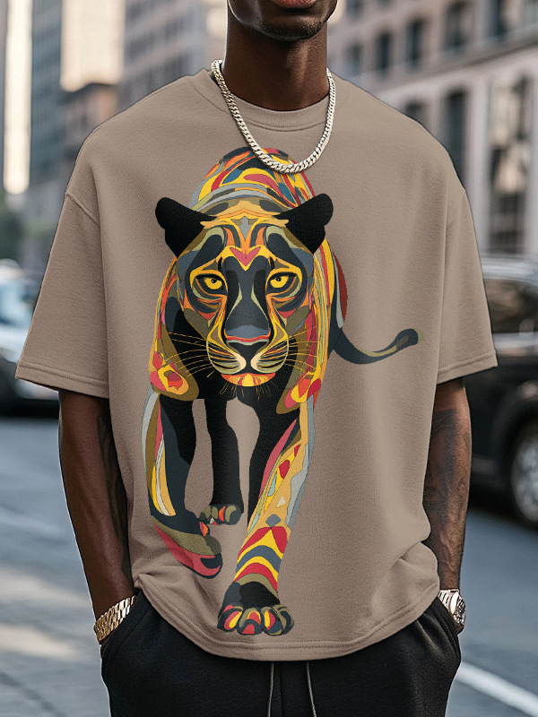Men's Black Panther Colorful Art Print Cotton Casual T-Shirt-Styleame
