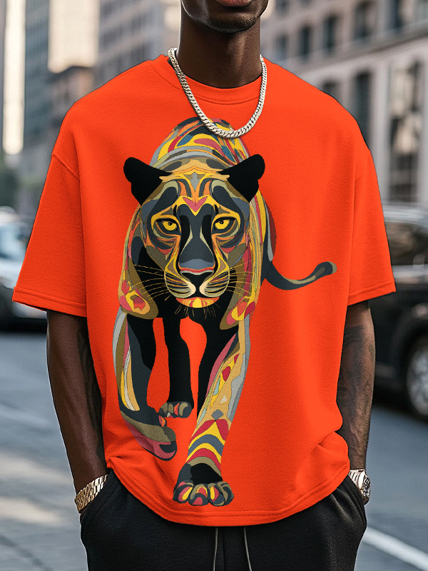 Men's Black Panther Colorful Art Print Cotton Casual T-Shirt-Styleame