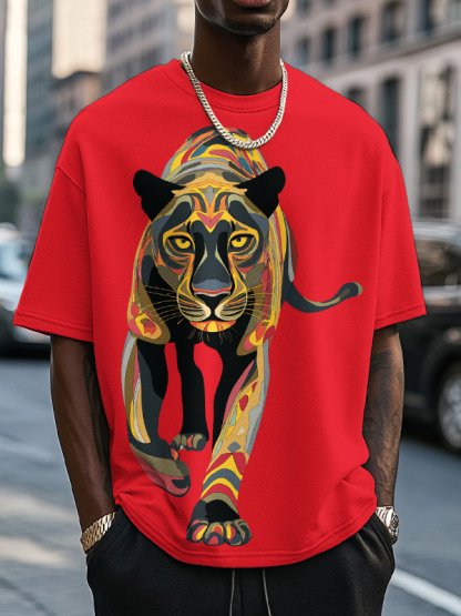 Men's Black Panther Colorful Art Print Cotton Casual T-Shirt-Styleame