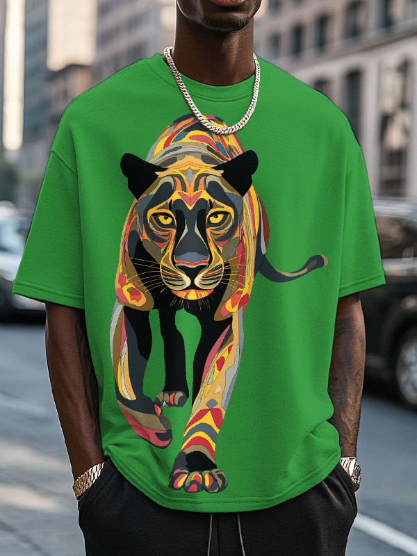 Men's Black Panther Colorful Art Print Cotton Casual T-Shirt-Styleame