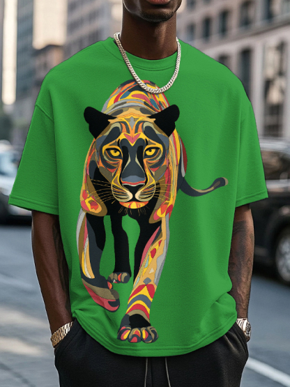 Men's Black Panther Colorful Art Print Cotton Casual T-Shirt-Styleame