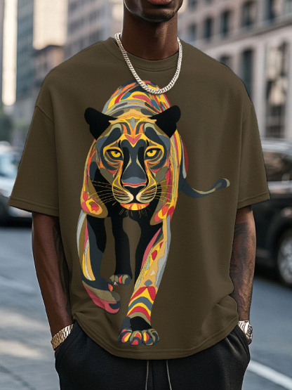 Men's Black Panther Colorful Art Print Cotton Casual T-Shirt-Styleame