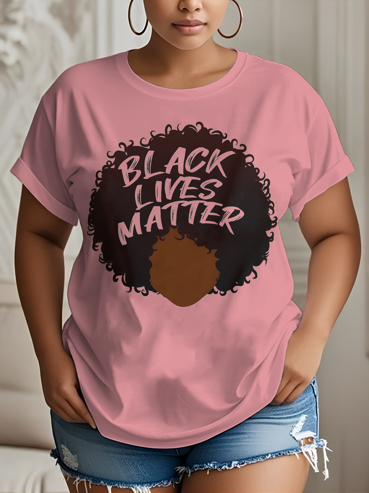Women's Black Lives Matter Graphic Print Cotton Casual T-Shirt-Styleame