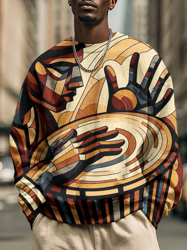 Men's African Drum Geometric Art Print Casual Sweatshirt-Styleame