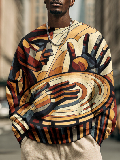 Men's African Drum Geometric Art Print Casual Sweatshirt-Styleame