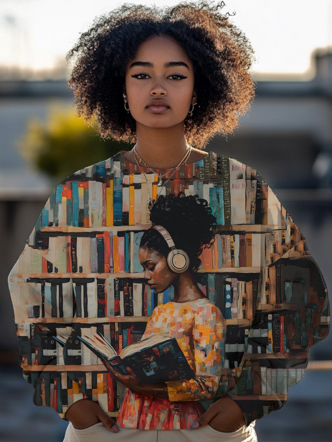 Women's The Girl Reading In The Library Print Sweatshirt-Styleame