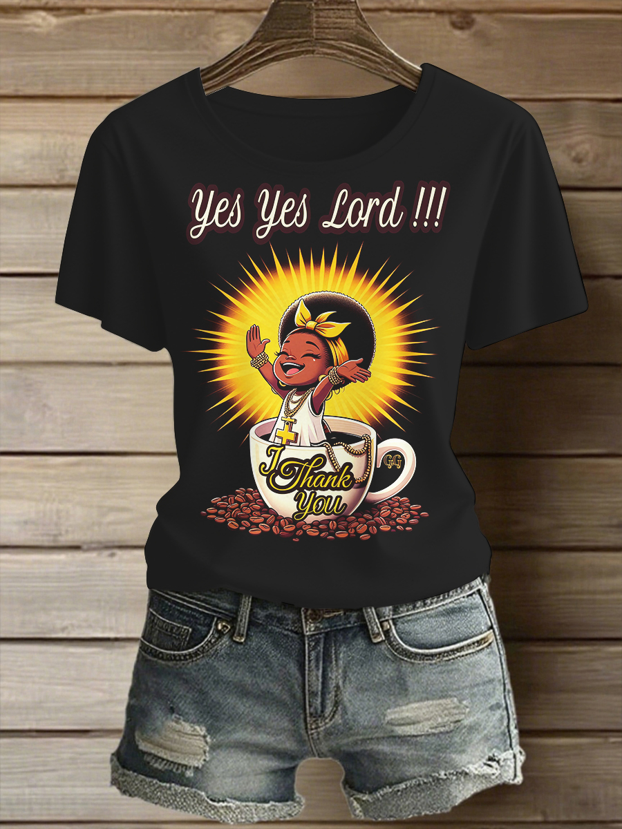 Women's Yes Lord I Thank You Art Print Casual T-Shirt-Styleame