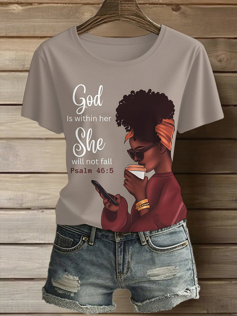 Women's God Is Within Her She Will Not Fall Art Print Casual T-Shirt-Styleame