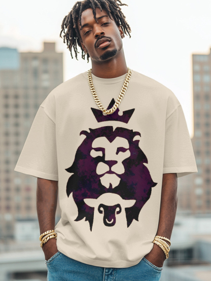 Men's The Lion And The Lamb Print Cotton Casual T-Shirt-Styleame