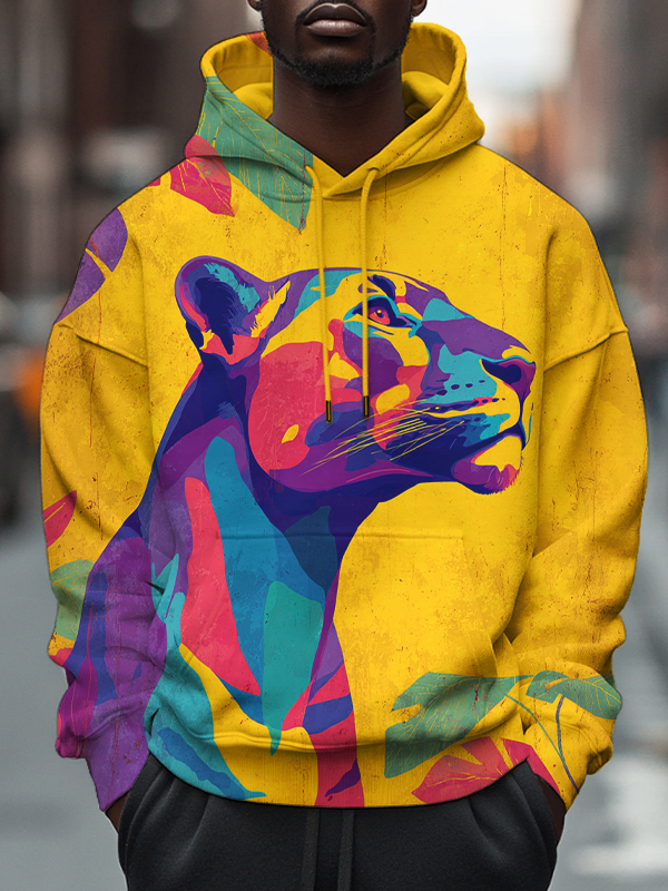 Men's Black Panther Color Art Print Hooded Sweatshirt-Styleame