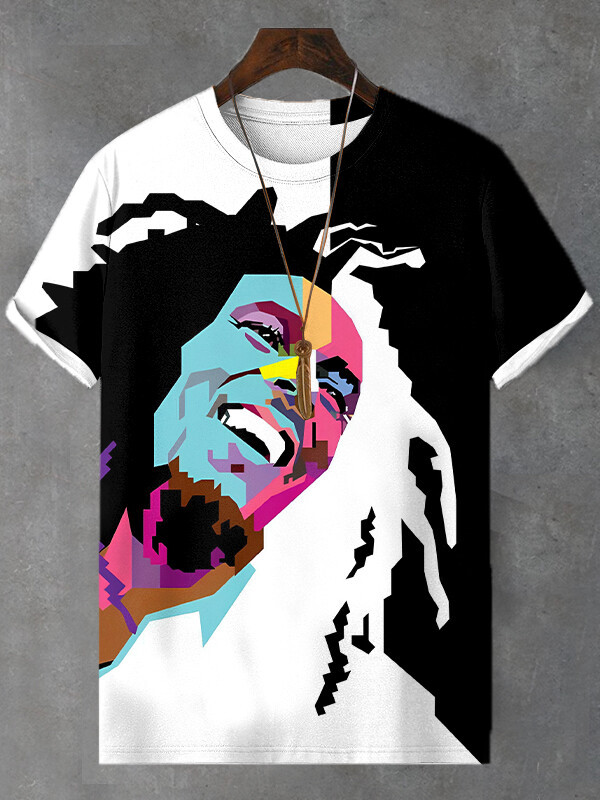 Men's Afro Reggae Black Man Silhouette Art Print Casual T-Shirt-Styleame