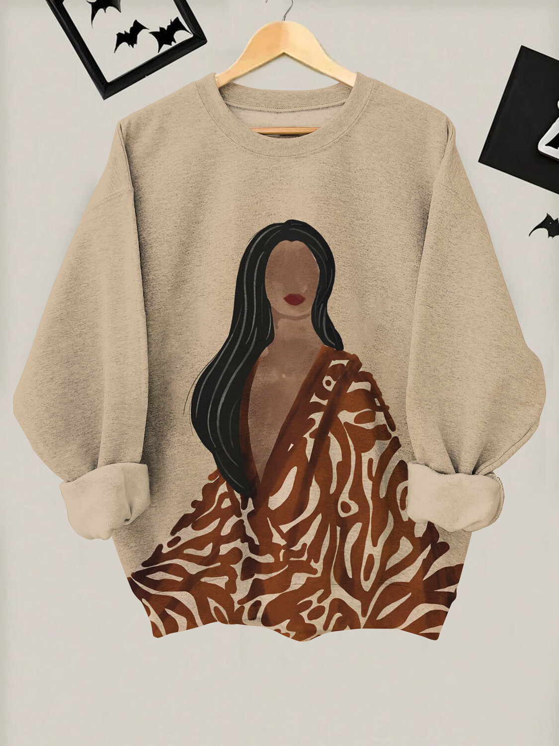 Women's Brown Girl Portrait Art Print Sweatshirt-Styleame