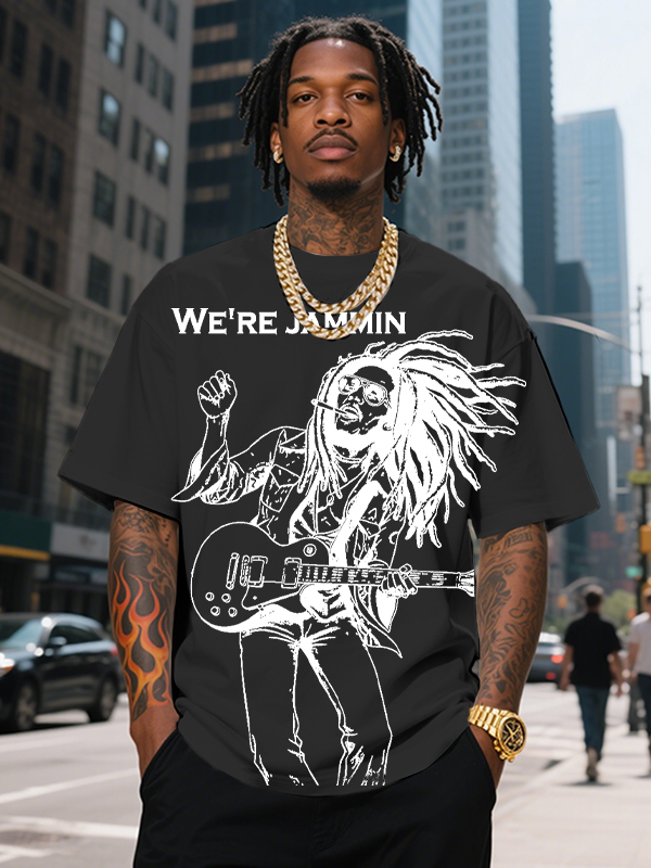 Men's We're Jammin Reggae Music Print Cotton Casual T-Shirt-Styleame