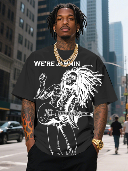 Men's We're Jammin Reggae Music Print Cotton Casual T-Shirt-Styleame
