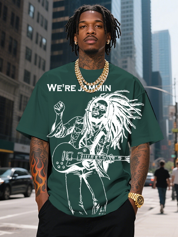 Men's We're Jammin Reggae Music Print Cotton Casual T-Shirt-Styleame