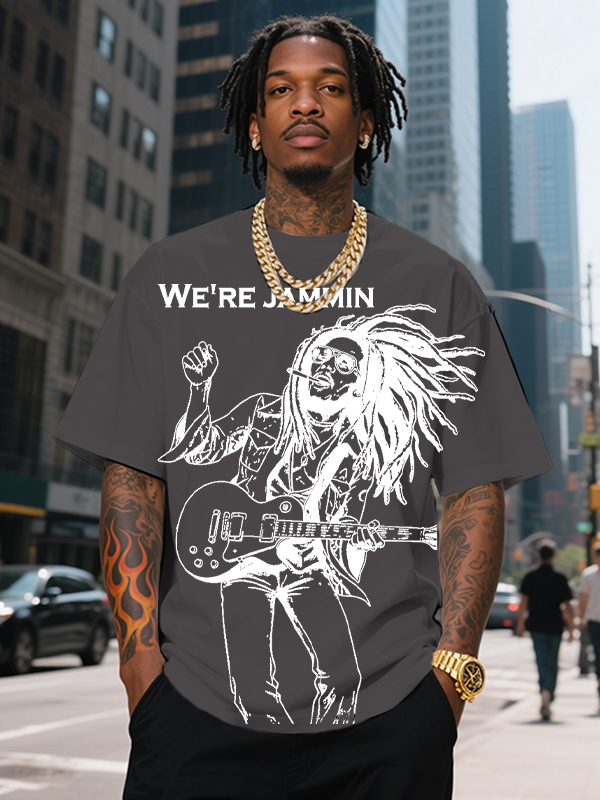 Men's We're Jammin Reggae Music Print Cotton Casual T-Shirt-Styleame
