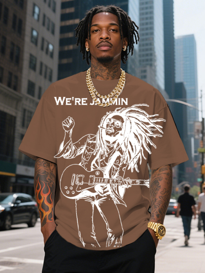 Men's We're Jammin Reggae Music Print Cotton Casual T-Shirt-Styleame