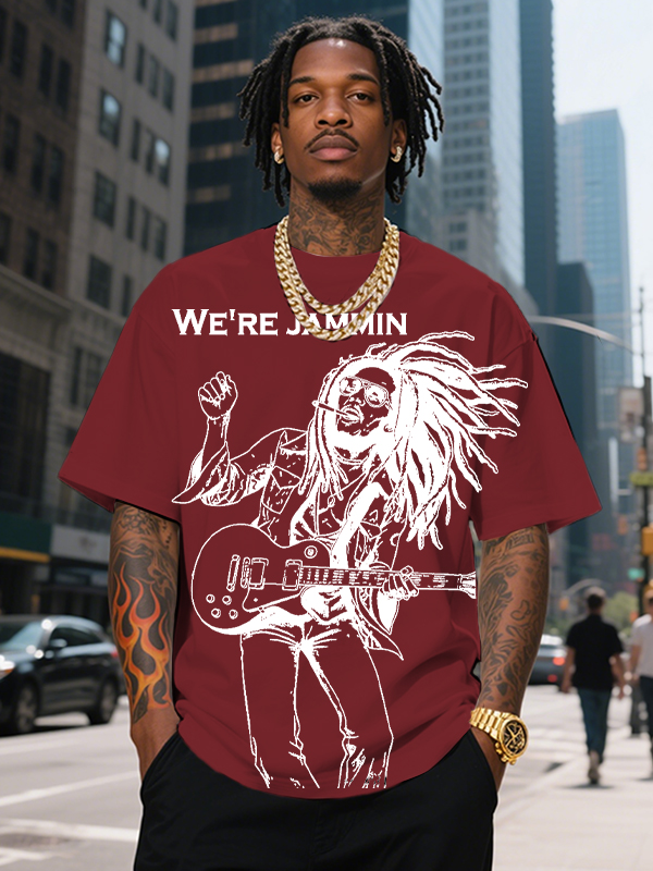 Men's We're Jammin Reggae Music Print Cotton Casual T-Shirt-Styleame