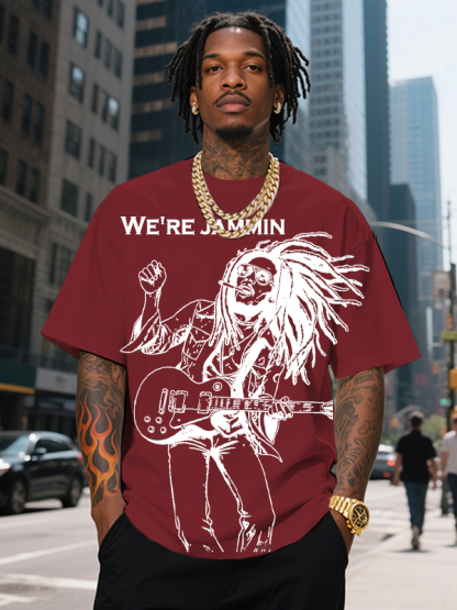 Men's We're Jammin Reggae Music Print Cotton Casual T-Shirt-Styleame