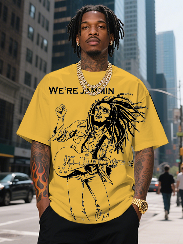 Men's We're Jammin Reggae Music Print Cotton Casual T-Shirt-Styleame