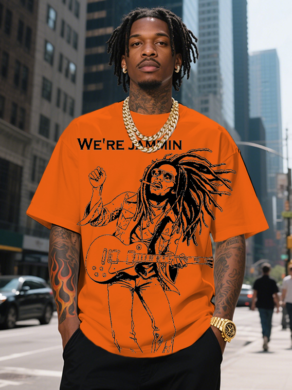 Men's We're Jammin Reggae Music Print Cotton Casual T-Shirt-Styleame