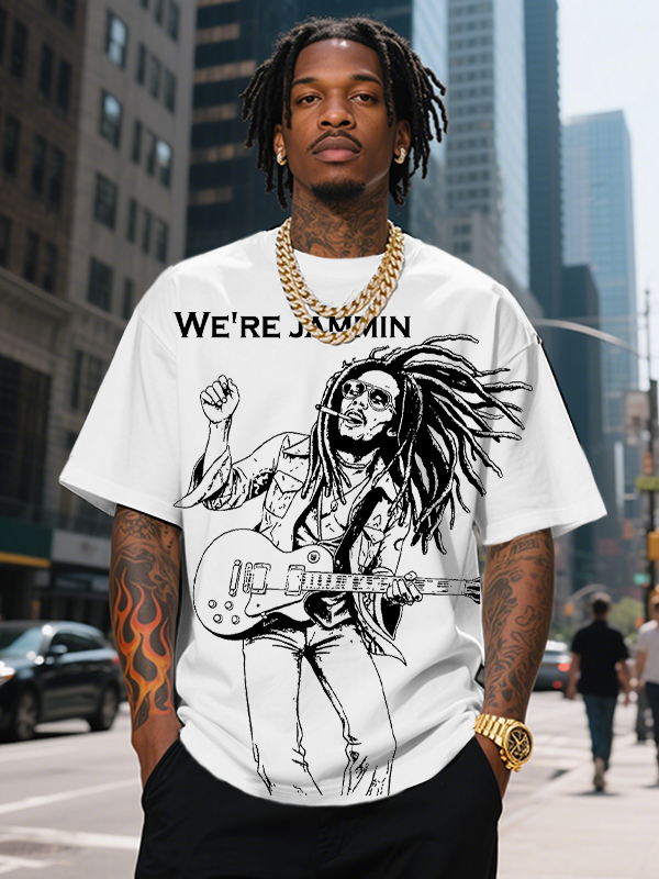 Men's We're Jammin Reggae Music Print Cotton Casual T-Shirt-Styleame