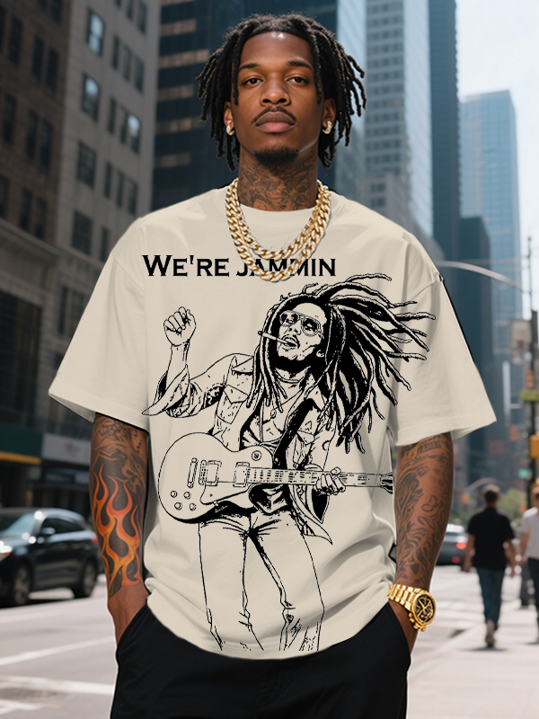 Men's We're Jammin Reggae Music Print Cotton Casual T-Shirt-Styleame