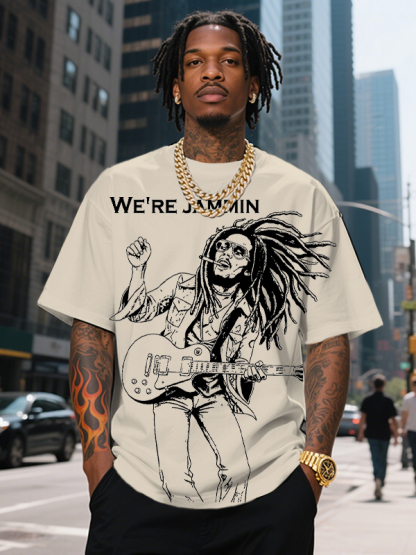 Men's We're Jammin Reggae Music Print Cotton Casual T-Shirt-Styleame