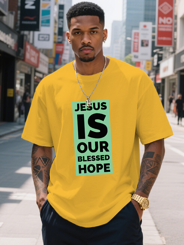 Men's Jesus Is Our Blessed Hope Print Cotton Casual T-Shirt-Styleame