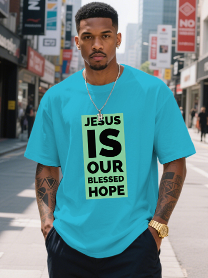 Men's Jesus Is Our Blessed Hope Print Cotton Casual T-Shirt-Styleame