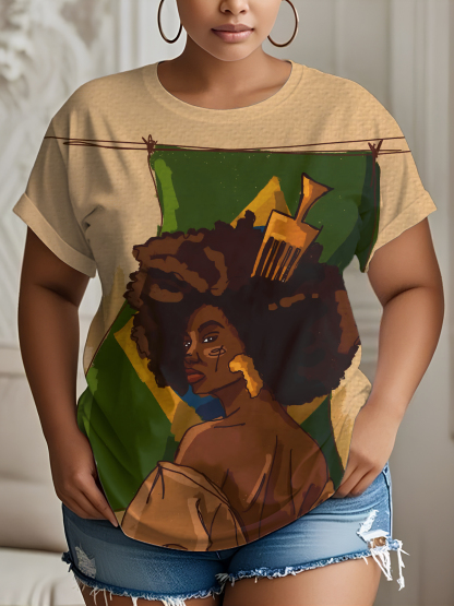 Women's Watercolor Art Afro Comb Print Casual T-Shirt-Styleame