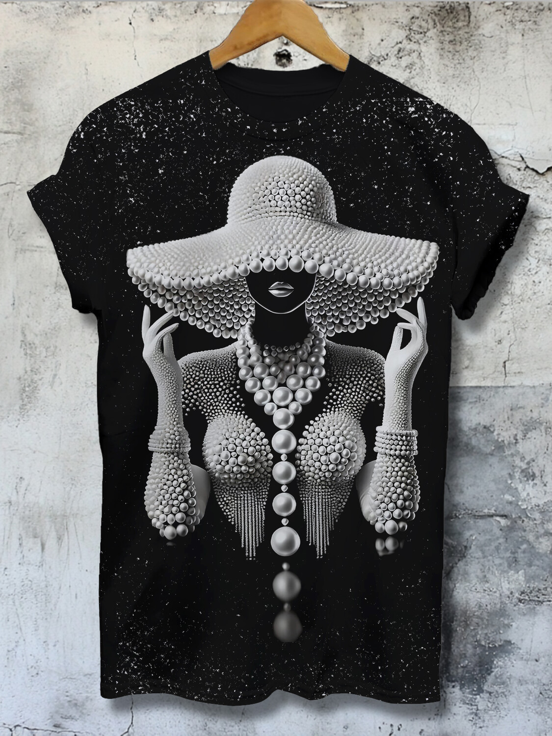 Women's Fashion Pearl Woman Herry Cherry's Bling Dazzle Art Print Casual T-Shirt-Styleame