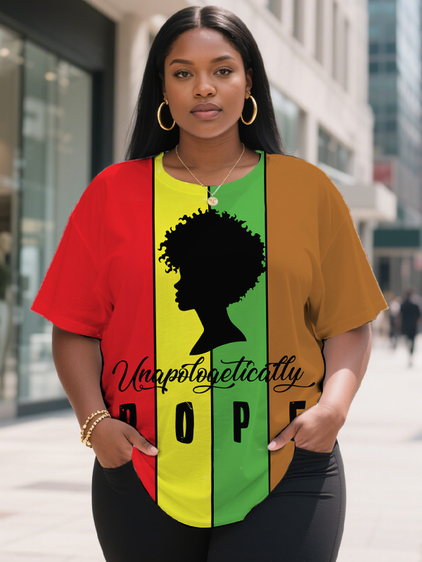 Women's Colorblock Unapologetically Dope Print Casual T-Shirt-Styleame