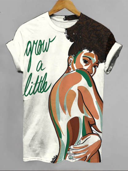 Women's Afro Woman Glow A Little Glow A Lot Art Print Casual T-Shirt-Styleame