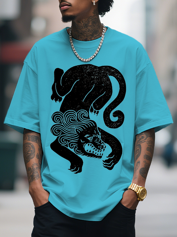 Men's Lion Print Cotton Casual T-Shirt-Styleame