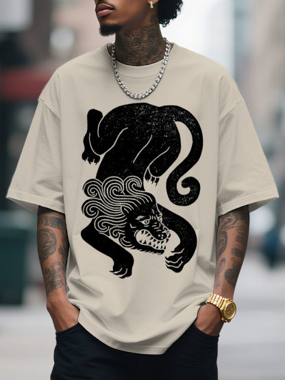 Men's Lion Print Cotton Casual T-Shirt-Styleame