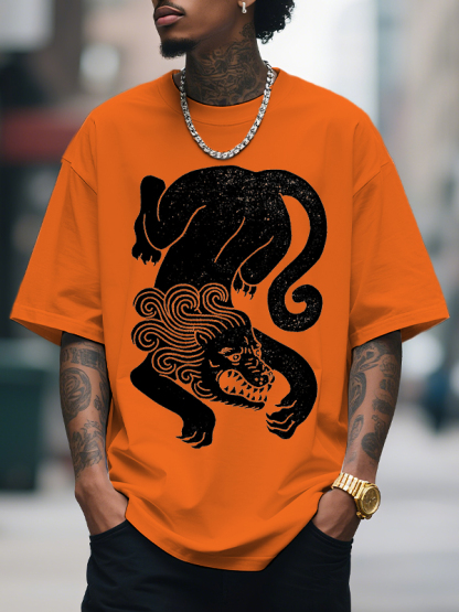 Men's Lion Print Cotton Casual T-Shirt-Styleame