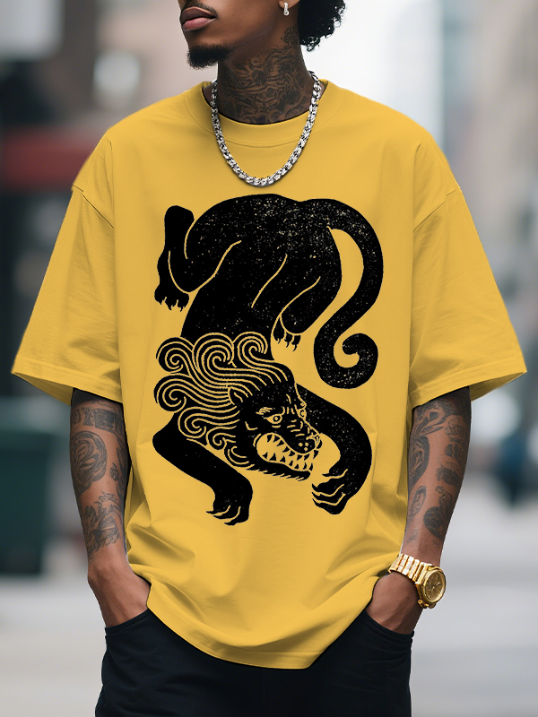 Men's Lion Print Cotton Casual T-Shirt-Styleame