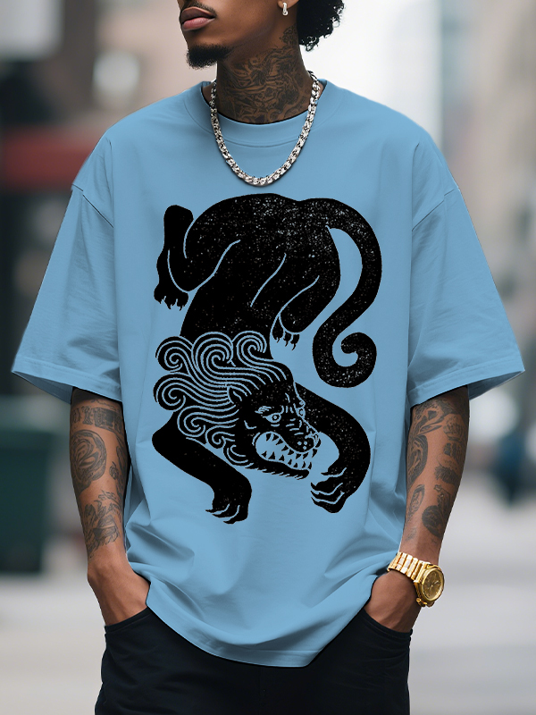 Men's Lion Print Cotton Casual T-Shirt-Styleame