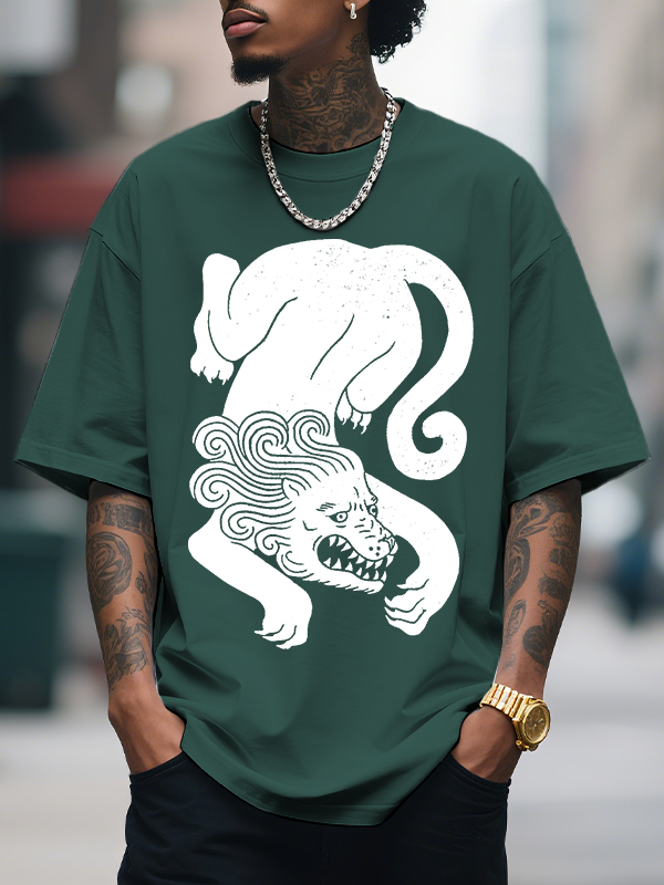 Men's Lion Print Cotton Casual T-Shirt-Styleame