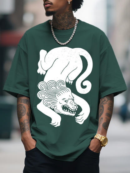 Men's Lion Print Cotton Casual T-Shirt-Styleame