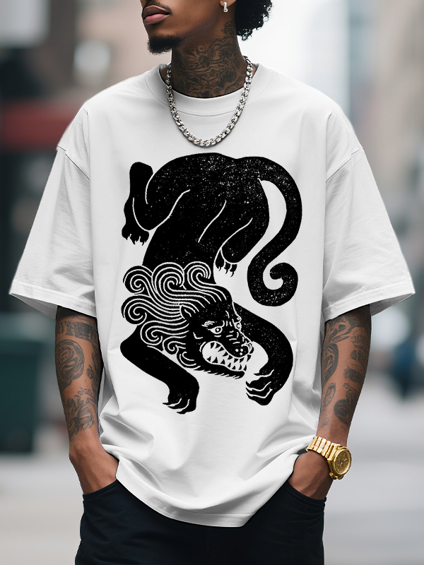 Men's Lion Print Cotton Casual T-Shirt-Styleame