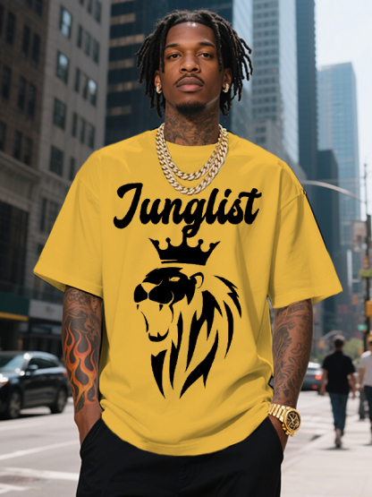 Men's Junglist The Lion King Print Cotton Casual T-Shirt-Styleame