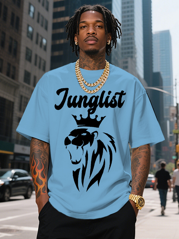 Men's Junglist The Lion King Print Cotton Casual T-Shirt-Styleame