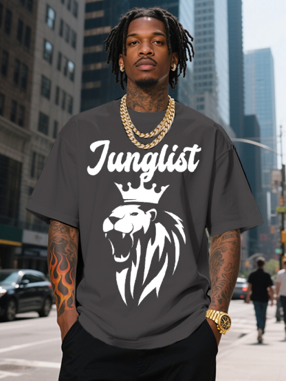 Men's Junglist The Lion King Print Cotton Casual T-Shirt-Styleame