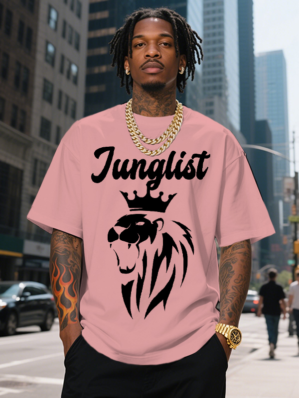 Men's Junglist The Lion King Print Cotton Casual T-Shirt-Styleame