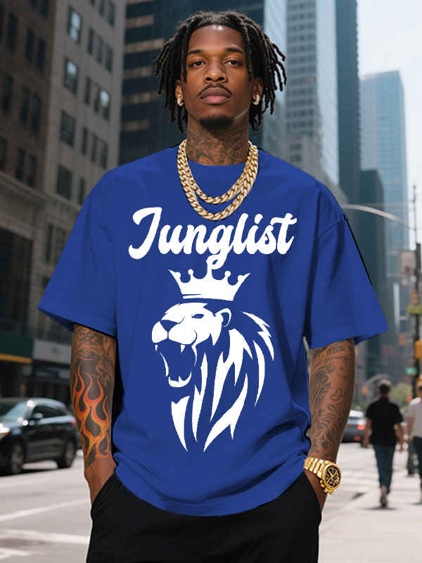 Men's Junglist The Lion King Print Cotton Casual T-Shirt-Styleame