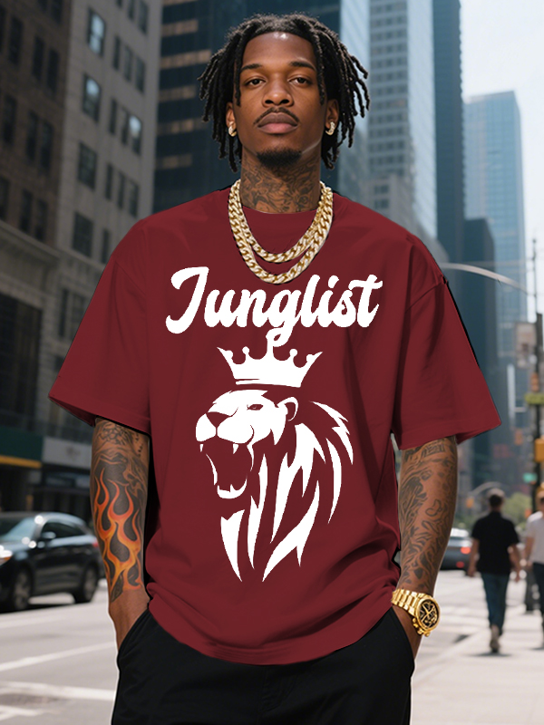 Men's Junglist The Lion King Print Cotton Casual T-Shirt-Styleame