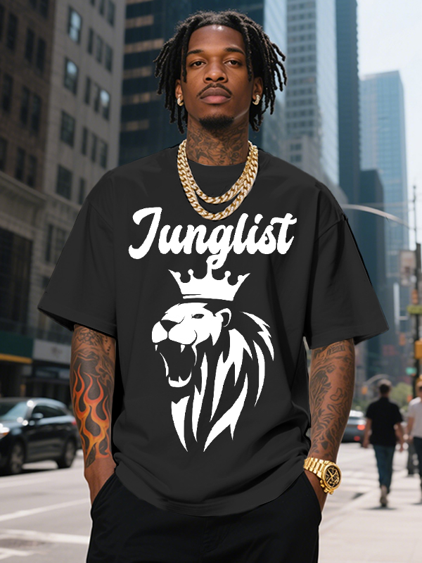 Men's Junglist The Lion King Print Cotton Casual T-Shirt-Styleame
