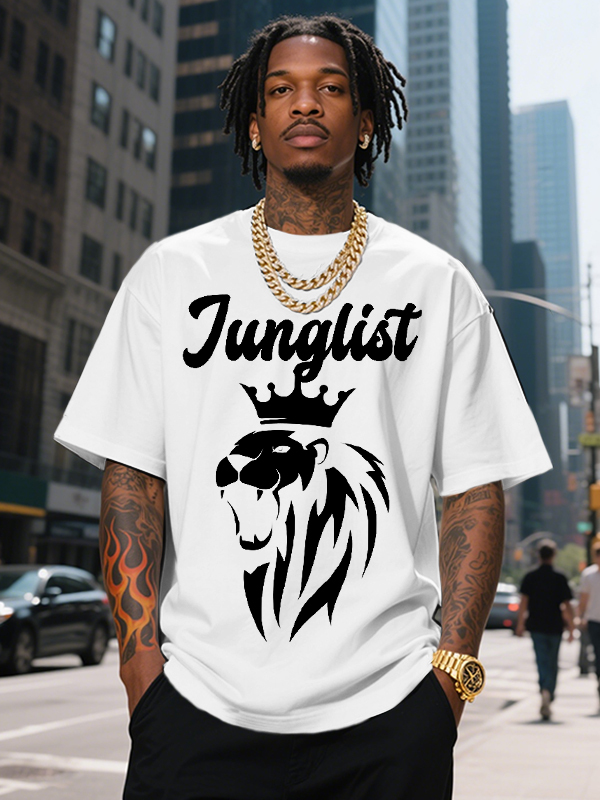 Men's Junglist The Lion King Print Cotton Casual T-Shirt-Styleame